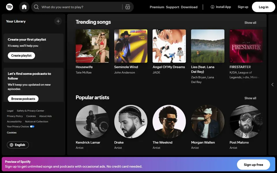 Spotify website screenshot