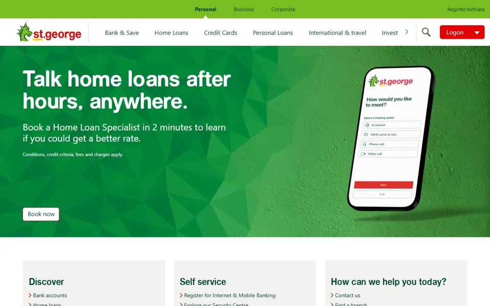 St.George Bank website screenshot