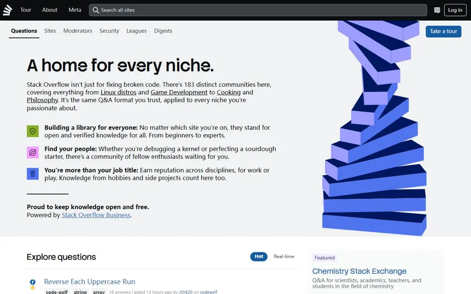 Stack Exchange – Ansicht der Anbieter-Website