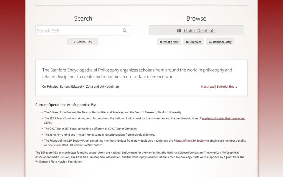 Stanford Encyclopedia of Philosophy · Website screenshot