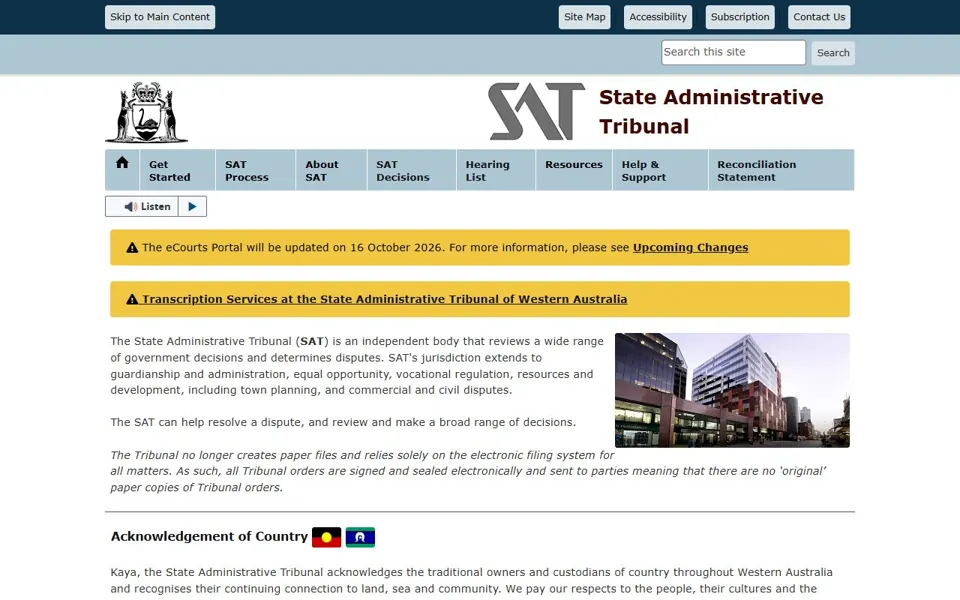 State Administrative Tribunal website screenshot