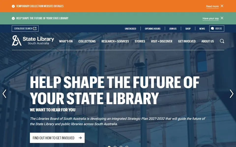 State Library of South Australia website screenshot