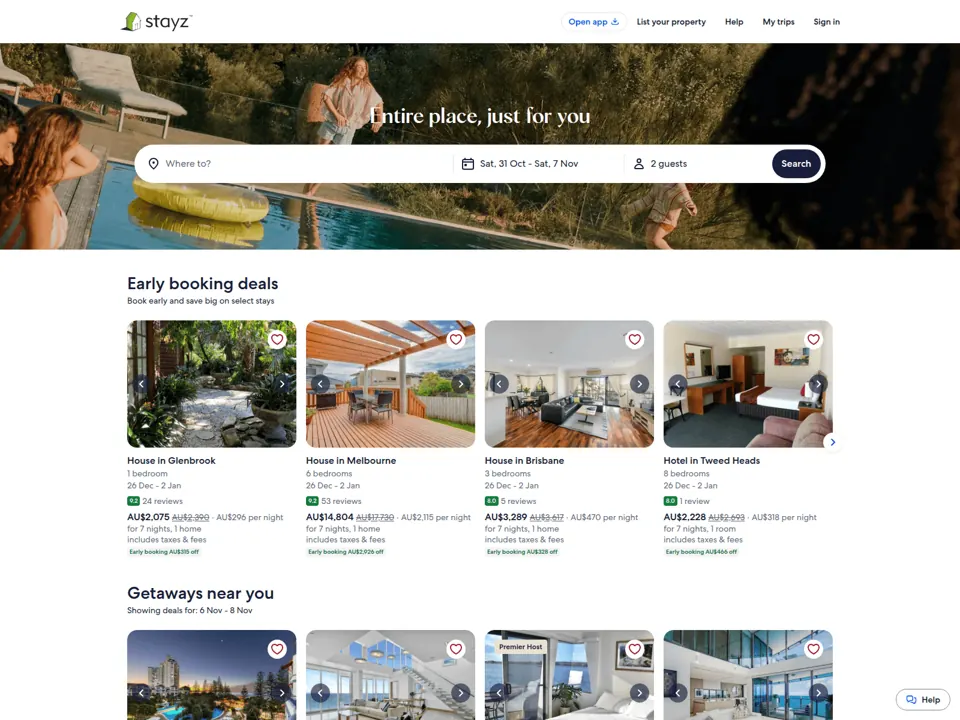 Stayz website screenshot