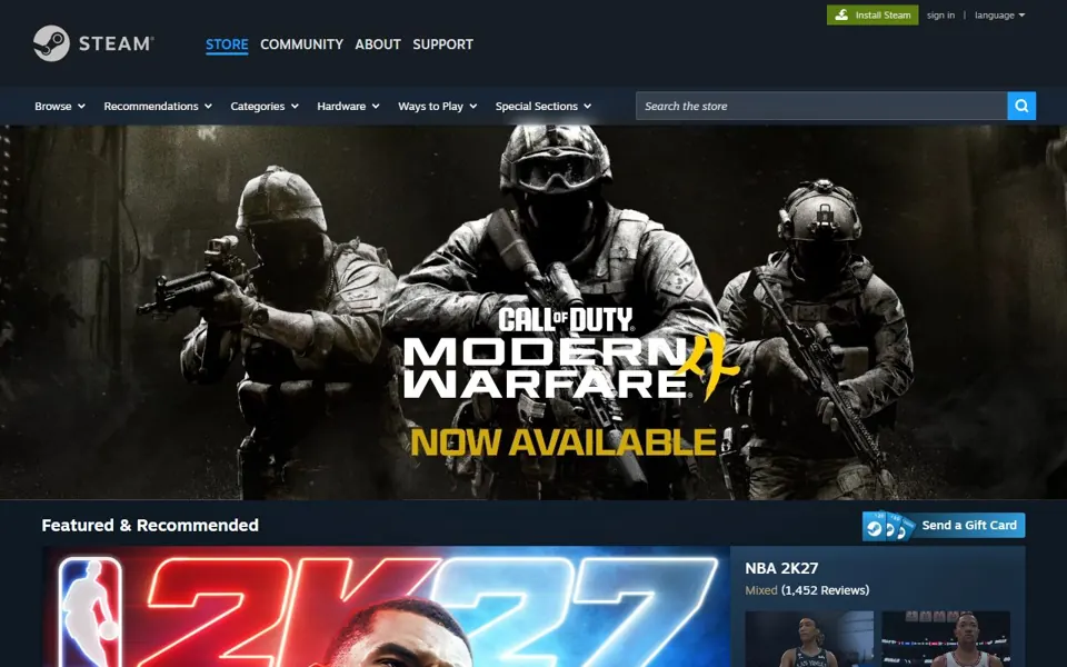 Steam website screenshot