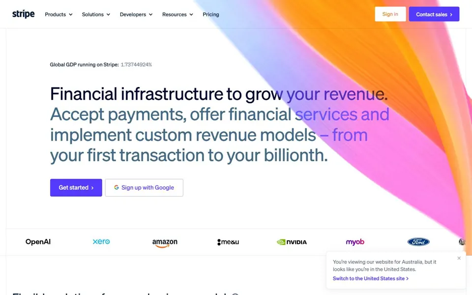 Stripe Australia website screenshot