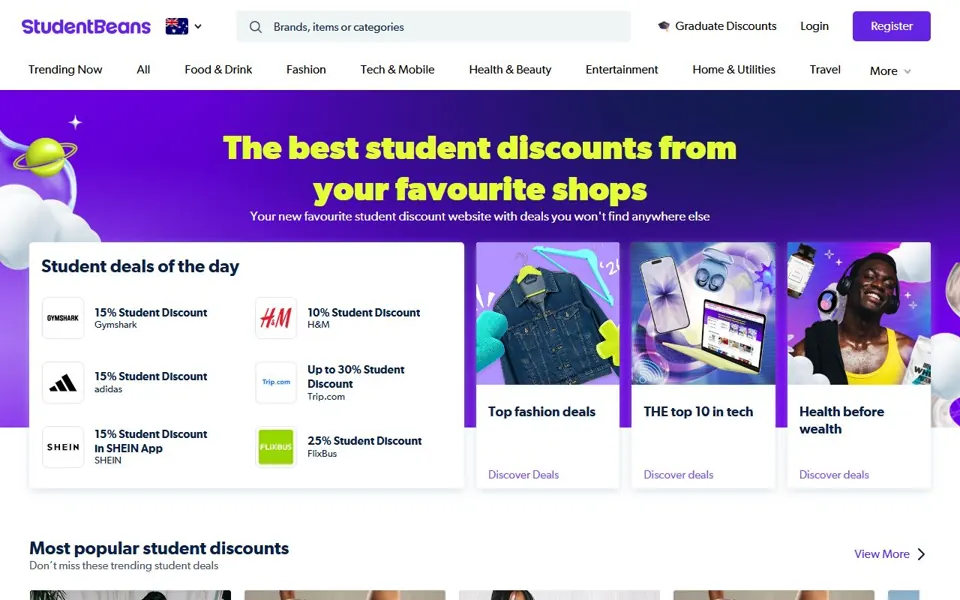 Student Beans website screenshot