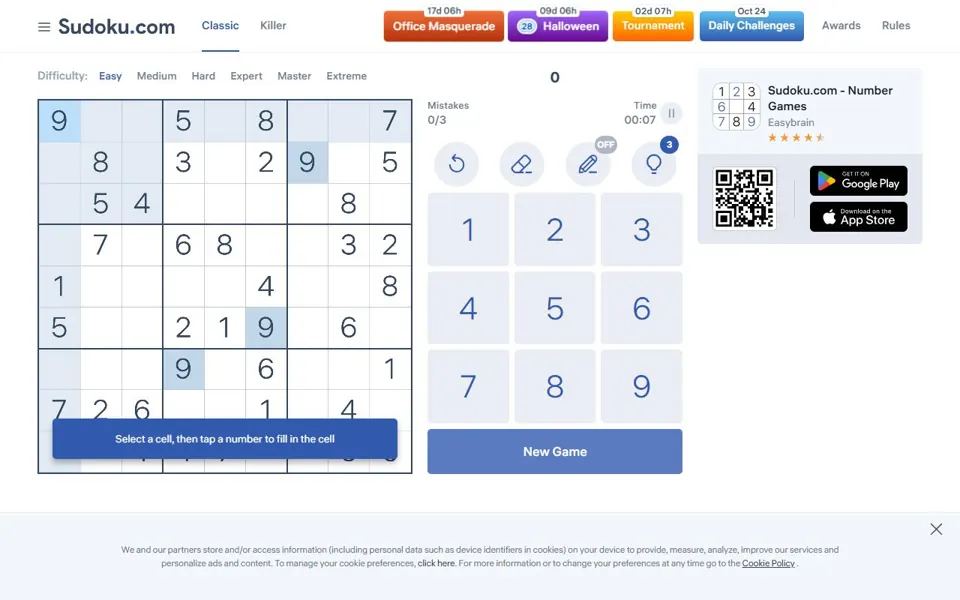 Sudoku.com website screenshot