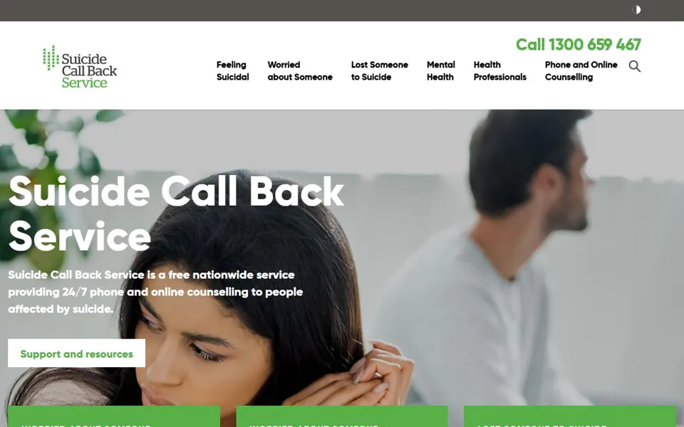 Suicide Call Back Service website screenshot