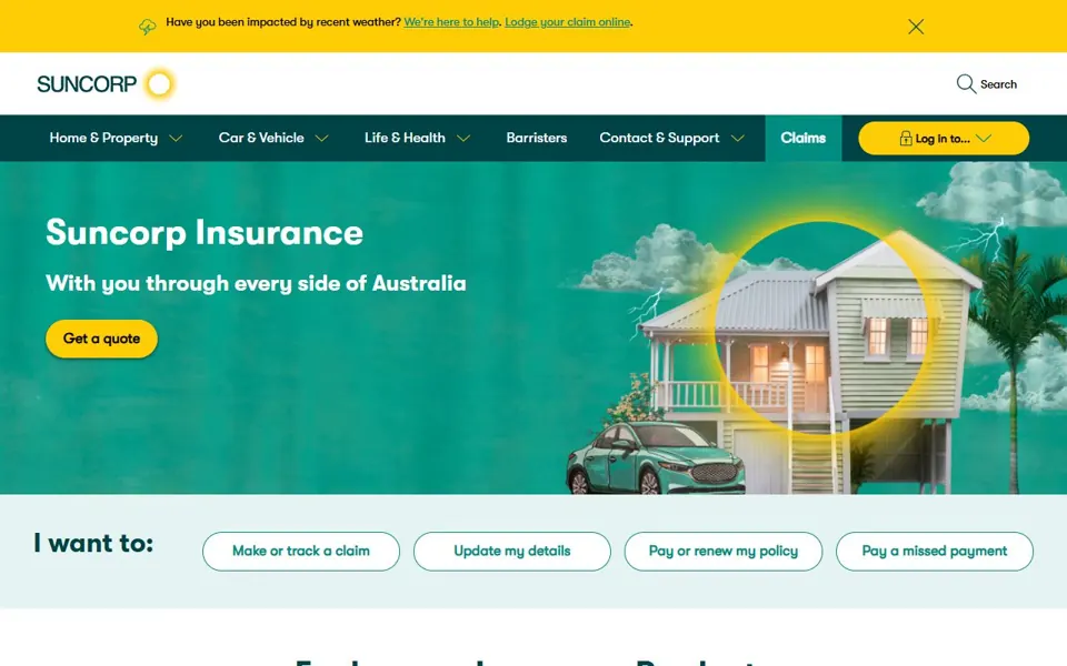 Suncorp Insurance website screenshot