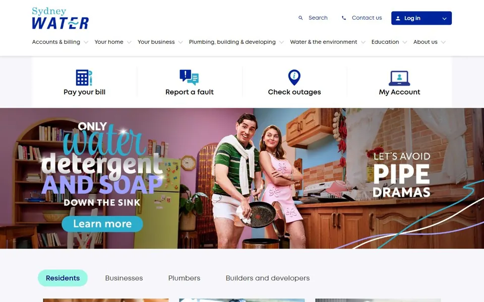 Sydney Water website screenshot