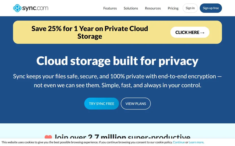 Sync.com website screenshot