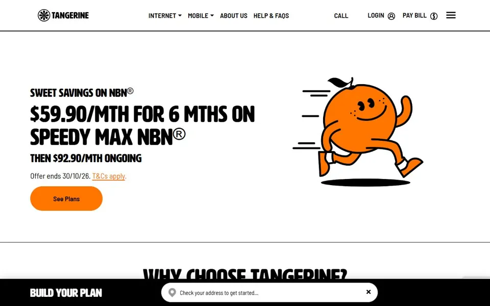 Tangerine Telecom website screenshot