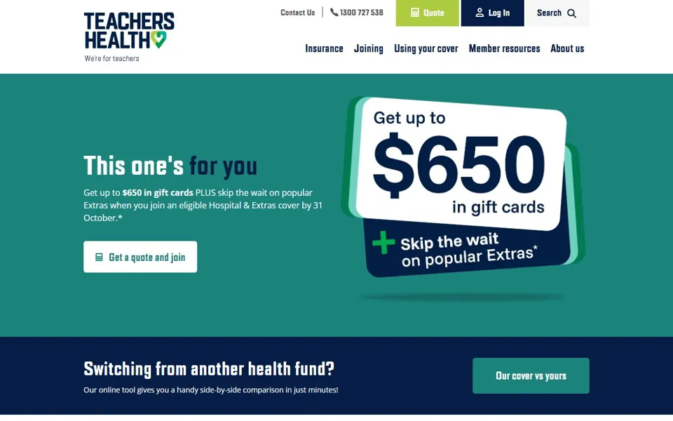 Teachers Health website screenshot
