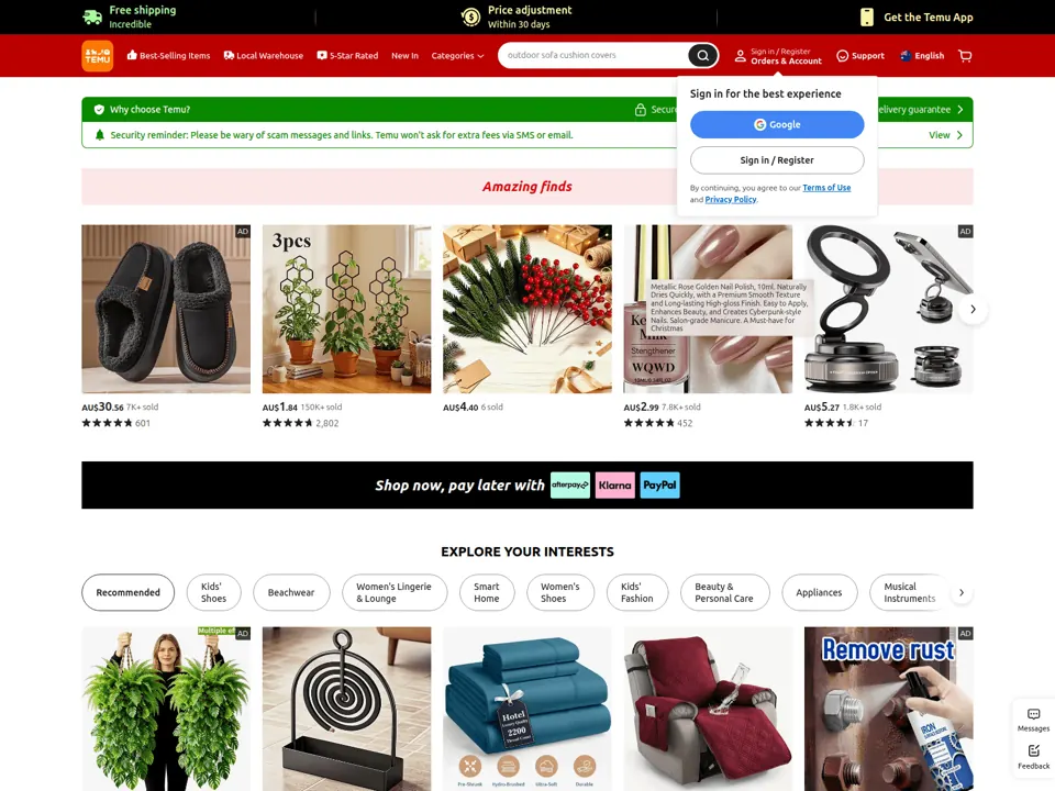 Temu · Website screenshot