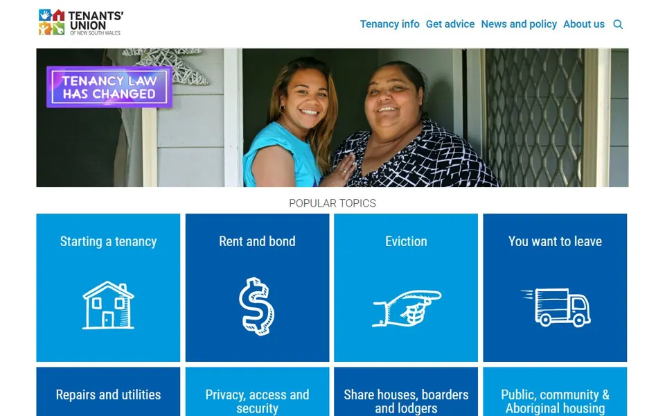 Tenants' Union of NSW website screenshot