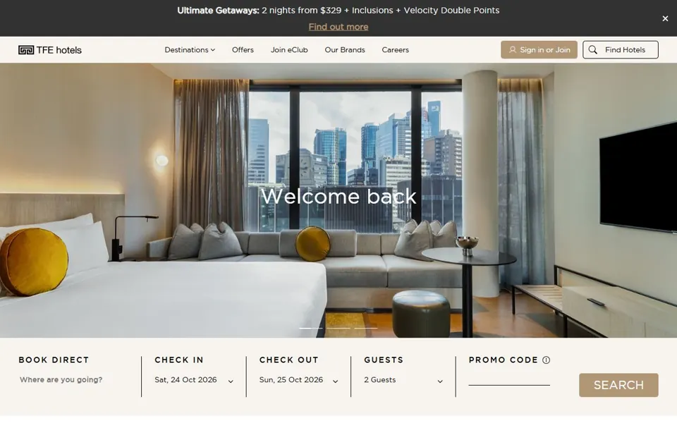 TFE Hotels website screenshot