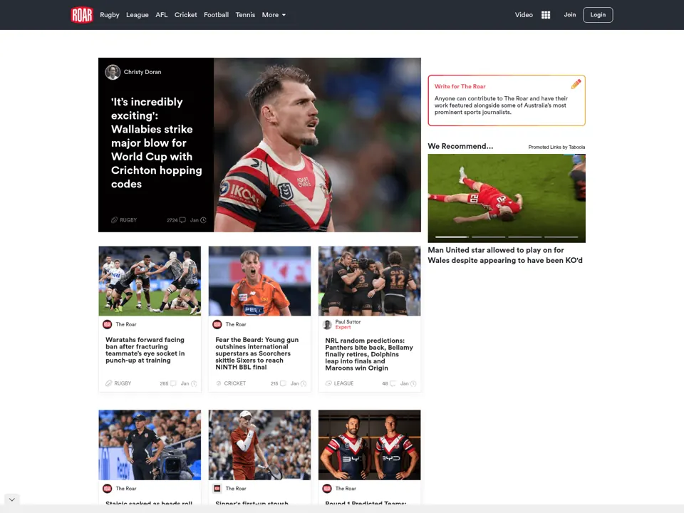 The Roar website screenshot