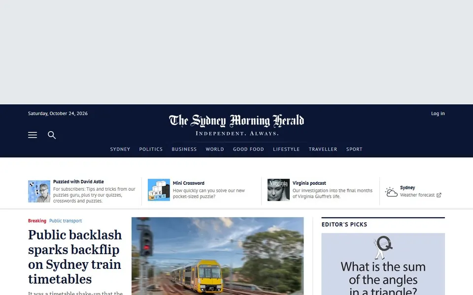 The Sydney Morning Herald website screenshot