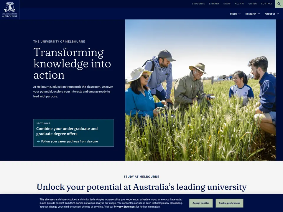 The University of Melbourne website screenshot