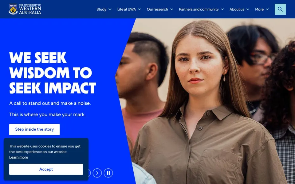 The University of Western Australia website screenshot