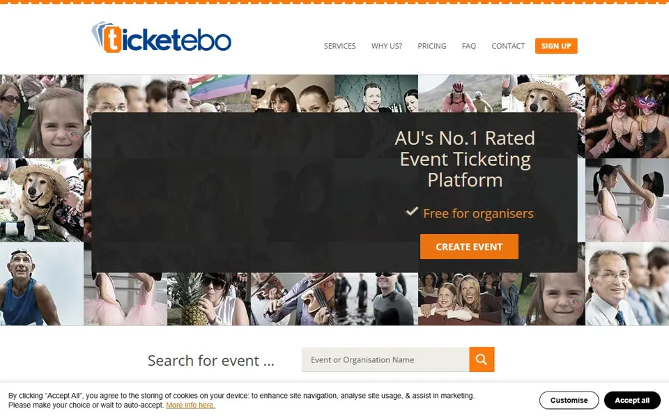 Ticketebo website screenshot
