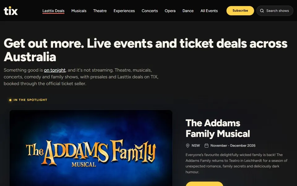 TIX website screenshot