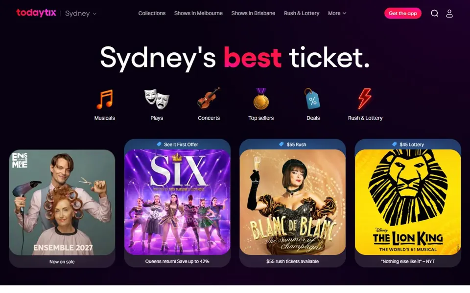 TodayTix website screenshot