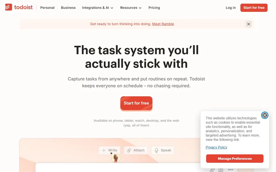 Todoist website screenshot