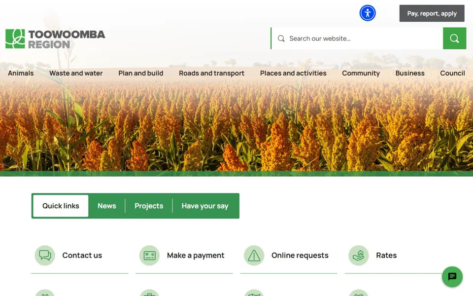Toowoomba Regional Council website screenshot