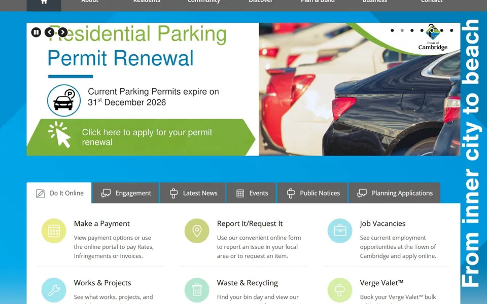 Town of Cambridge website screenshot