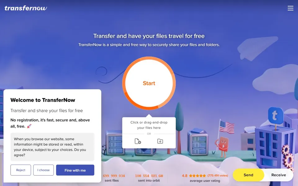 TransferNow website screenshot