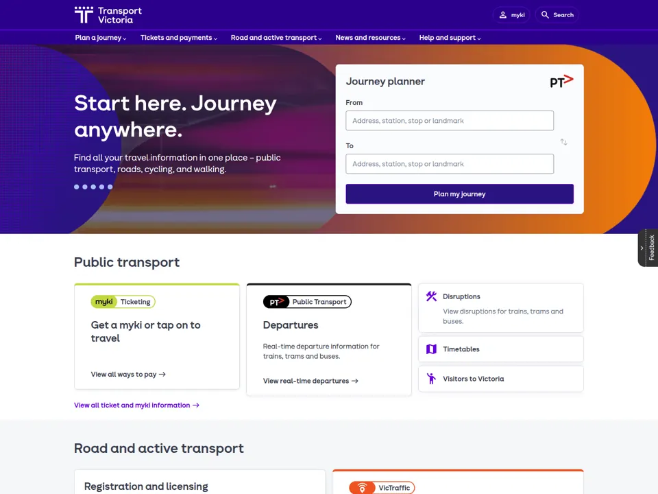 Transport Victoria website screenshot
