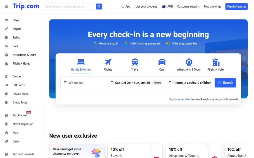 Trip.com website screenshot
