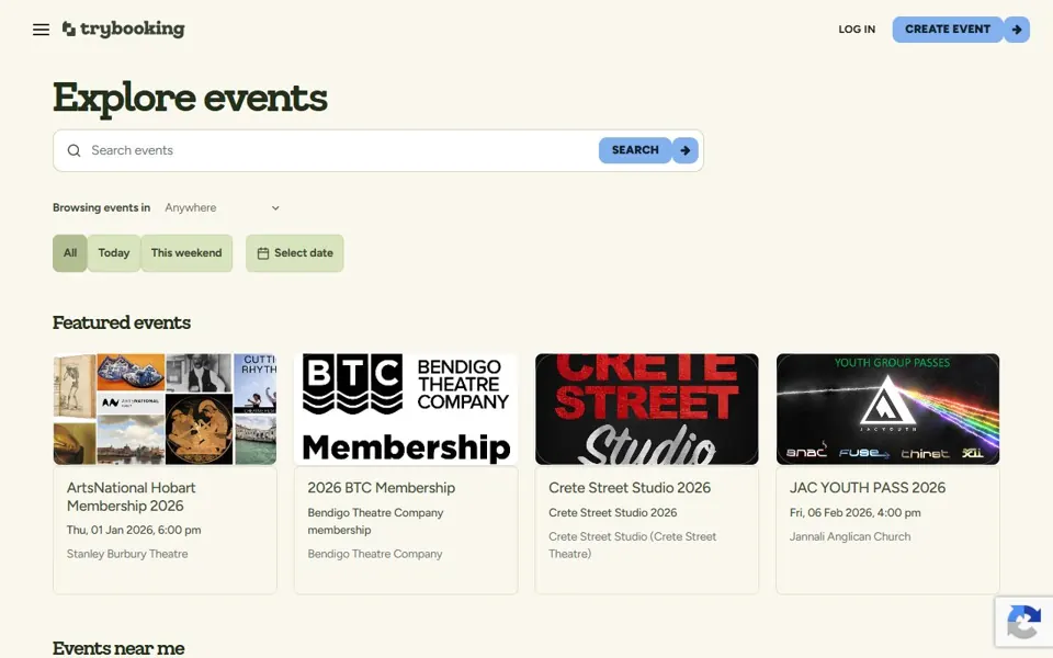 TryBooking website screenshot