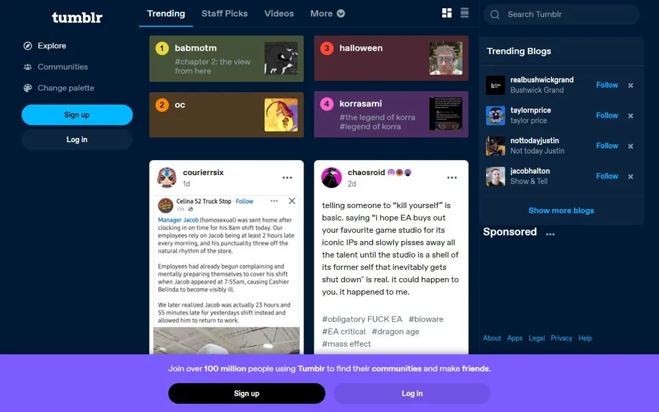 Tumblr website screenshot
