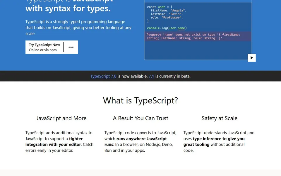 TypeScript · Website screenshot