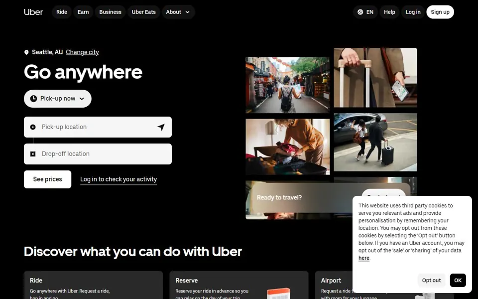 Uber Australia website screenshot