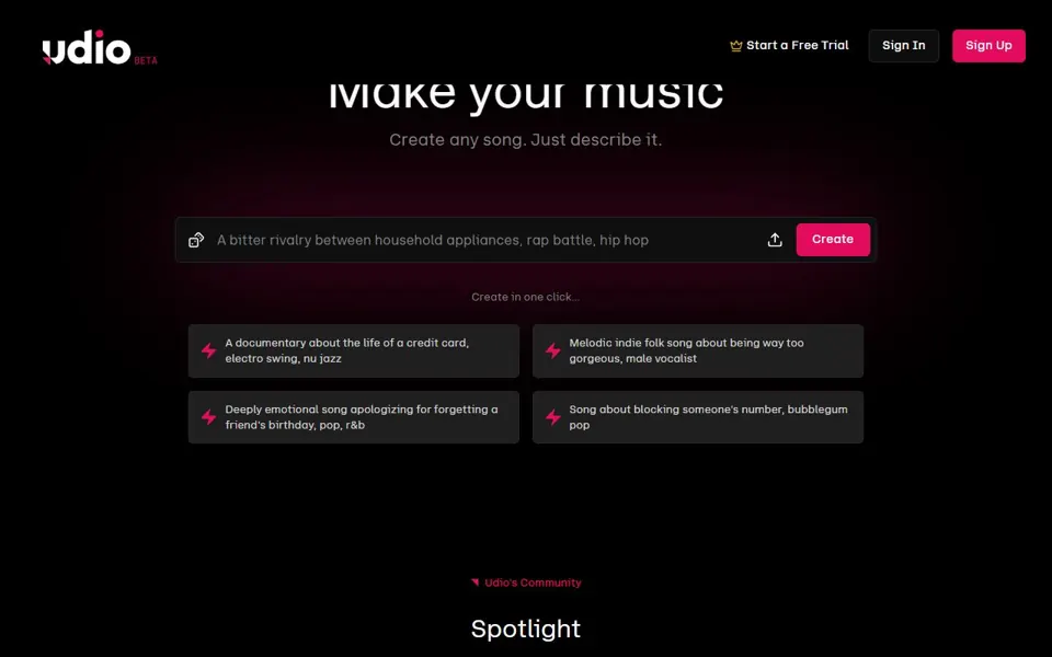 Udio website screenshot