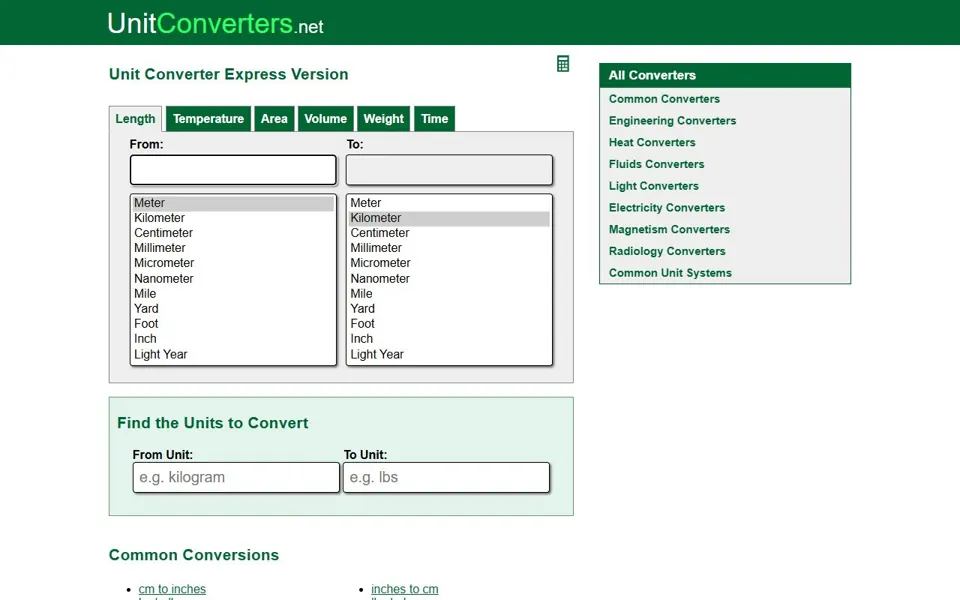 UnitConverters website screenshot