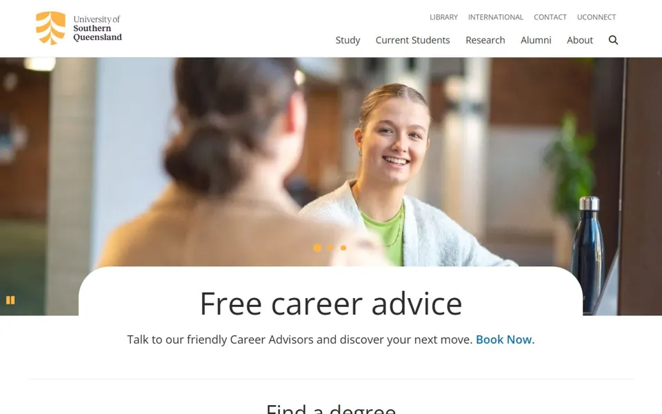 University of Southern Queensland website screenshot