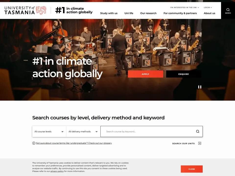 University of Tasmania website screenshot