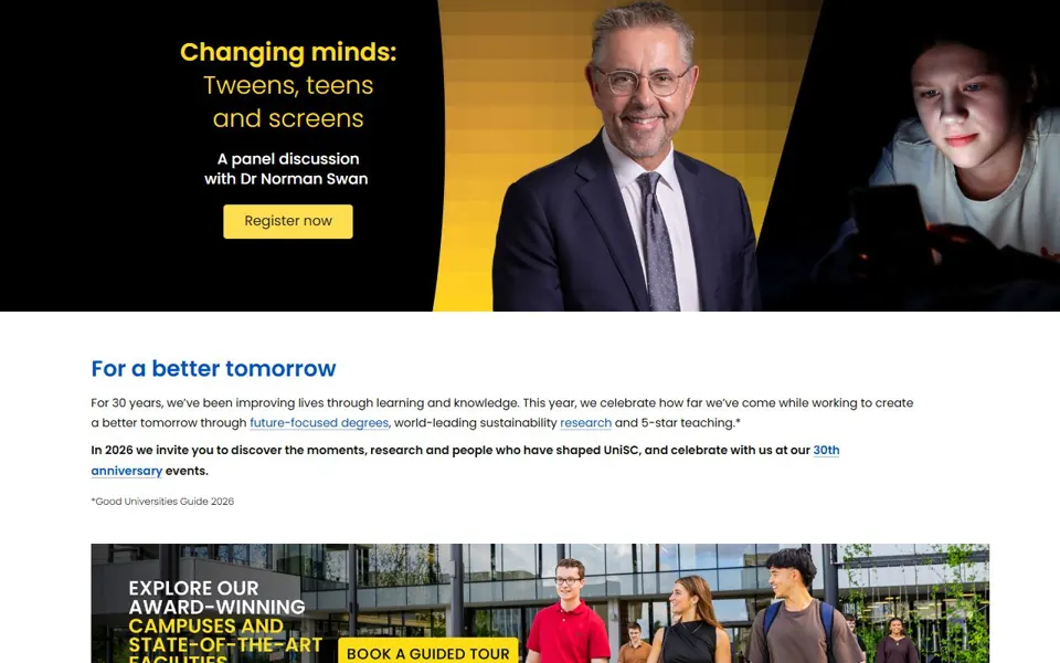 University of the Sunshine Coast website screenshot