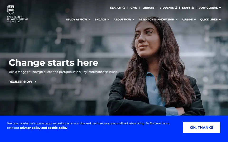 University of Wollongong website screenshot