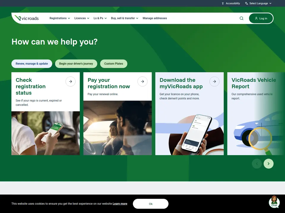 VicRoads website screenshot