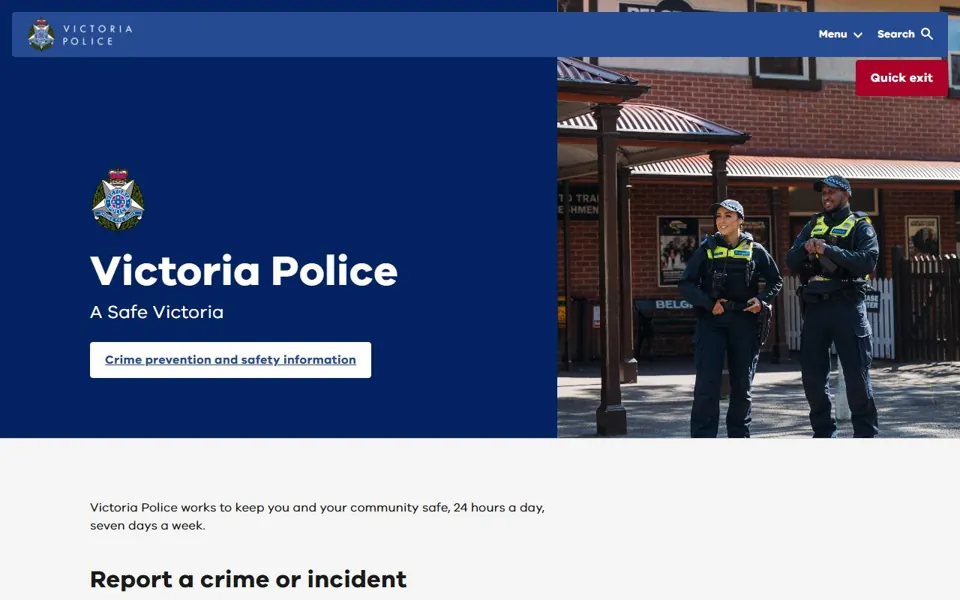 Victoria Police website screenshot
