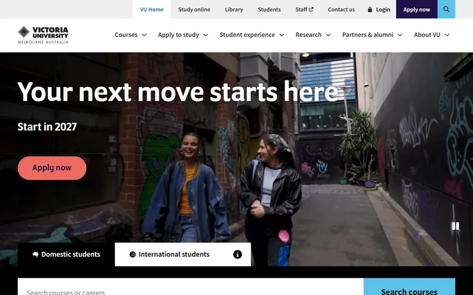 Victoria University website screenshot