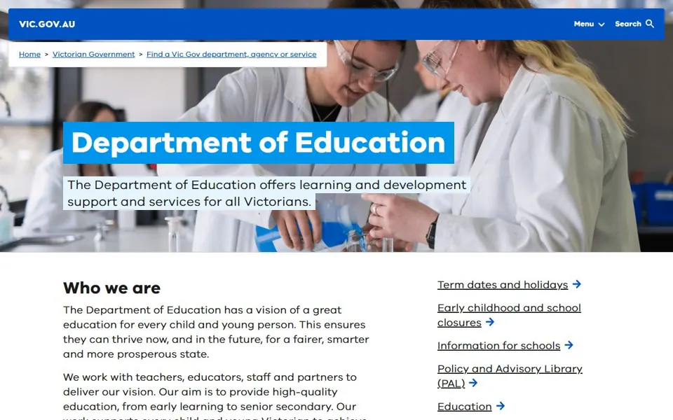 Victorian Department of Education website screenshot