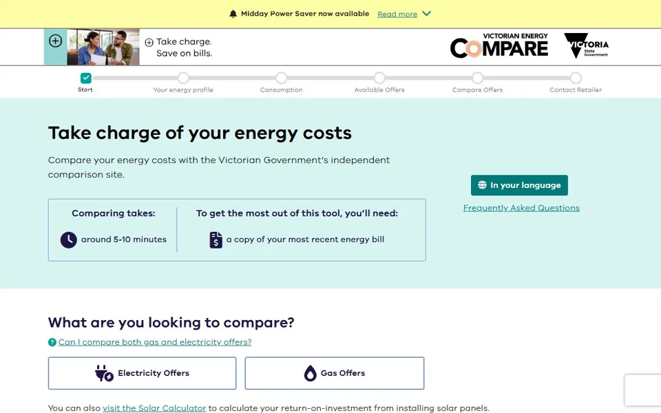 Victorian Energy Compare website screenshot