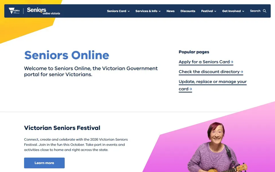 Victorian Seniors Card website screenshot
