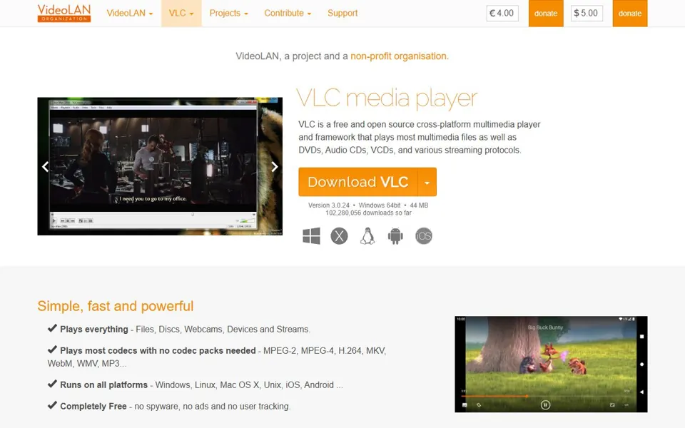 VLC Media Player website screenshot